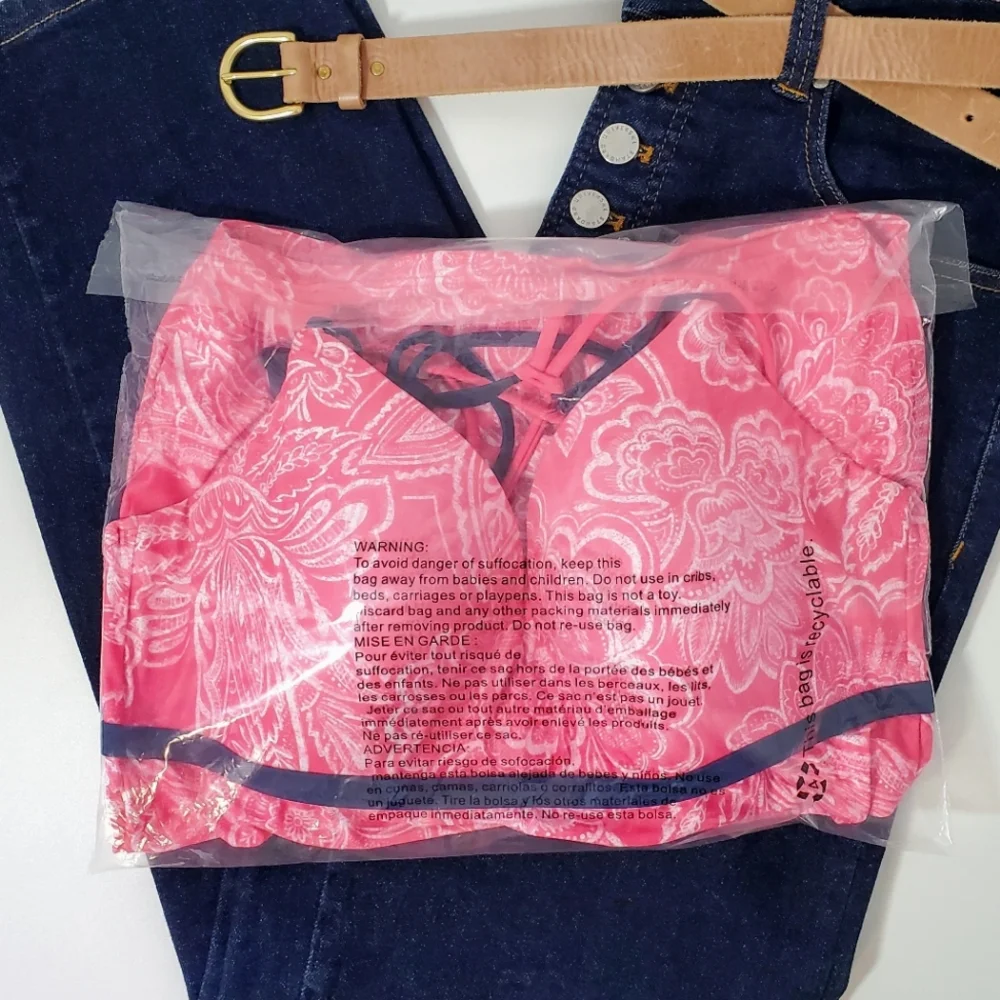 NWOT Free Country Triple Strap Tankini Swim Top - Coral Navy - Large - Picture 2 of 9